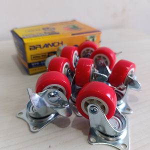 Roda Etalase Troli 4pcs 15 inch 40mm hidup plus rem roda Caster merah plat tebal