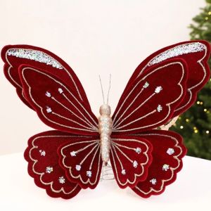 DECALE Multicolor Christmas Tree Butterfly Ornament Glitter Coated Large Size Artificial Glitter Butterfly Hanging Flocking Butterfly Tree Hanging Decor Christmas Tree