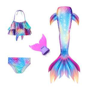 4PCS Girls Mermaid Swimsuit With Monofin For Height 100-155CM Kids Simulation fish tail can be used as Birthday  Dress Or Christmas gifts    Flipper Swimming  Princess Dress performance clothing Cheap