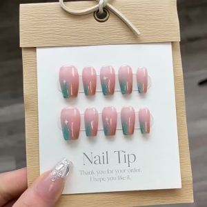 【HANDMADE】Artificial Nail Two-tone aurora cat-eye pink Nails Phototpy Nails Fake Nails Reusable and Removable Nails with Toolkit
