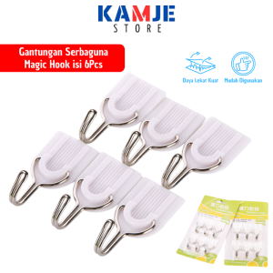 KAMJE Isi 6Pcs Gantungan Tempel Cantolan Baju Rak Dinding Barang Serbaguna Multifungsi Magic Hook