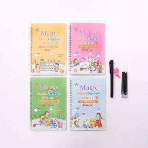 4 Books/Set Copybook Kids English Learning Calligraphy Magic Books With Pen Children Writing Practice Copybook (Free 5 Refills + 1 Pen