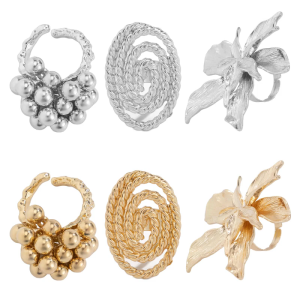 Unique Vintage Geometric Adjustable Flower Rings for Women in Gold and Silver Vibranting Color Daily Use Casual Wear