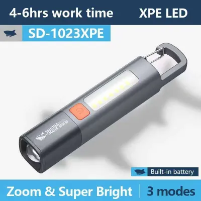 [ BorongPro ] SMILING SHARK SD-1023 Flashlight Torch Light Hook Camping Waterproof Zoomable Outdoor Rechargeable Lights
