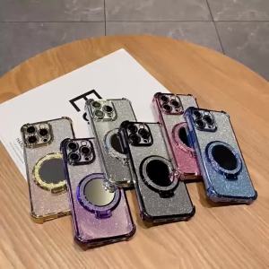 JKDUCK Case For Tecno Spark GO 2 New Gradient Glitter Casing With Mirror Makeup Magnetic Stand Holder Tecno Spark GO2 Protector With Lanyard Bracket Shockproof Phone Cover52