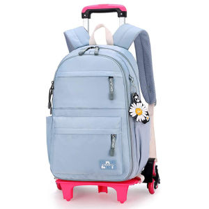 【Selangor Ready Stock】IvyH Kids Solid ColorTrolley Backpacks for Girls With 6 Wheels Rolling School Backpack Wheeled School Bag for Boys Girls