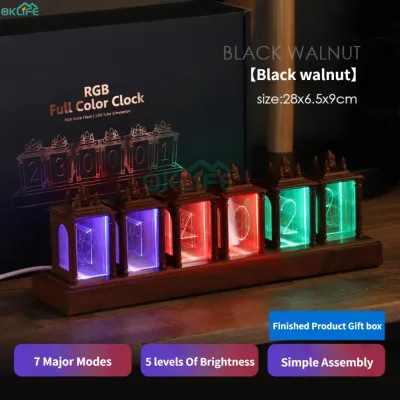 [OKLIFE. SG]Nixie Tube Style Digital Clock with RGB Lighting Multiple Display Modes for Gaming Room & Office Decor