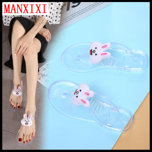 MANXIXI Fashion Women Flip Flop Bohemian Style Beautiful Cartoon Rabbit Cute Jelly Flat Slippers (Size 36-41)
