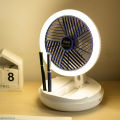 foldable electric fan mini Multifunction with led lamp desk table wall-mounted ceiling air cooler dormitory charging adjust night light usb rechargeable portable folding fans for home office gift. 
