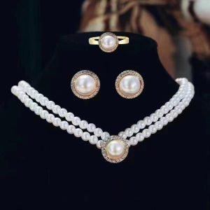 Womens Pearl Necklace Set Jewelry Set Earrings Ring Wedding Jewelry Set Elegant Wedding Accessories