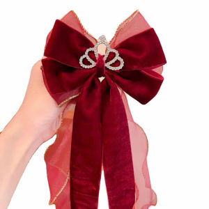 Kẹp nơ dài tiểu thư màu đỏ hồng - sản phẩm cao cấp