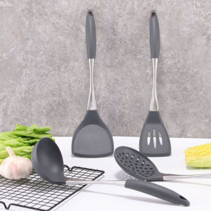 Silicone Spatula Premium Solid Cooking Utensils Skimmer pancake Slotted Turner with Stainless Steel Handle By Lisdripe