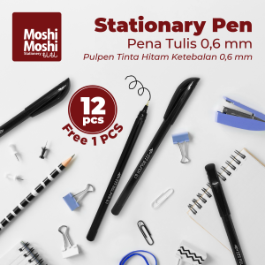 12 PCS Stationary Pen 06 mm Pena Alat Tulis Pulpen Saku Tinta Hitam