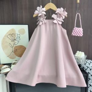Bear Leader Baby Girls Princess Dress Summer New 3D Flower Strpes Pink Birthday Party Dresses 2 to 7 Years Kids Clothing Fashion Wedding White Clothes