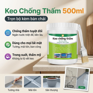 Keo chống thấm 500ml trong suốt kèm chổi quét đa năng bịt khe nứt chống rò rỉ chịu nhiệt chống nấm mốc dán sàn nhà vệ sinh tường mái nhà mái tôn ngoài trời bồn rửa chén