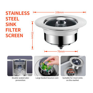 Universal Sink Bounce Strainer 76-81MM Stainless Steel Sink Strainer Core Waste Plug Precise Filtration Used In Kitchen Bathroom Sewer