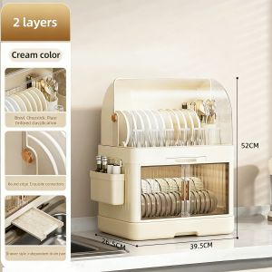 【TATO】Foldable Plastic Dish Drying Cabinet with Dust Cover – Aesthetic Storage Organizer for Home Kitchen Tableware Plates and Bowls
