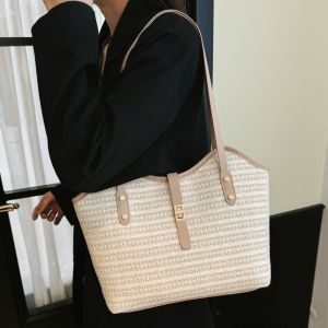 WENQI Large-capacity Large-capacity Shoulder Bag Versatile Design Handwoven Straw Underarm Bag Trendy Look Eco-friendly Handwoven Tote Bag Beach Vacation