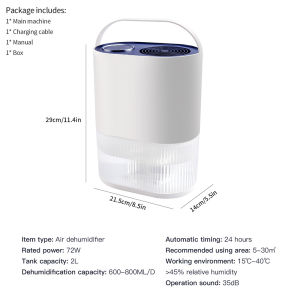foreverlily Dehumidifier Air Purifier Household Dehumidifier Purification With 2L Water tank  Moisture Dry Quiet Portable 7 Color Ambient Light For Rooms/ Kitchens/Offices Freshener Efficient
