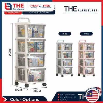 THE L28cm (2-4 Layers) Multipurpose Trolley Moveable Toy Snack Drawer Storage Cabinet With Roller