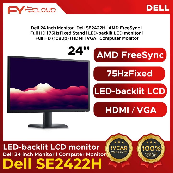 Computer Monitor│Dell 24 inch  Monitor│Dell SE2422H│AMD FreeSync│Full HD│75HzFixed Stand│LED-backlit LCD monitor│Full HD (1080p)│HDMI│VGA│Computer Monitor