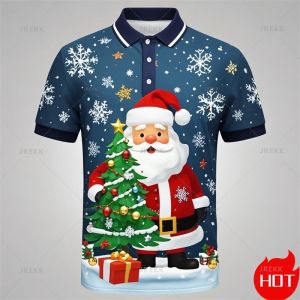 2026 New Year Funny Kids Tops Cute Santa Claus Xmas Printing Polo Shirts for Kids Boys Happy Christmas Graphic Full Sublimation Polo Kids Boy