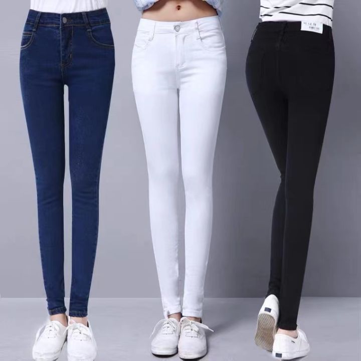 LADIES FASHION HIGH QUALITY SKINNY PLAIN DENIM (WHITE