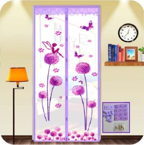 ม่านกันยุง ม่านประตูกันยุง ขนาด 100x210 cm. และ 90x210 cm. ลายนางฟ้าดอกปอมๆ(ฟรี หมุดทองเหลือง 1 ชุด + หมุดกาว  1 ชุด)