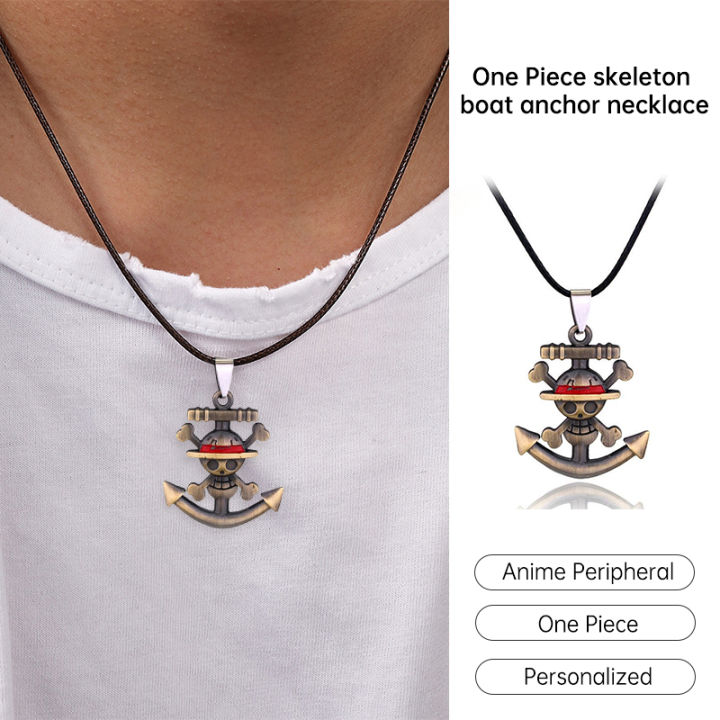 One Piece Skeleton Boat Anchor Logo Necklace Rudder Pendant Necklace
