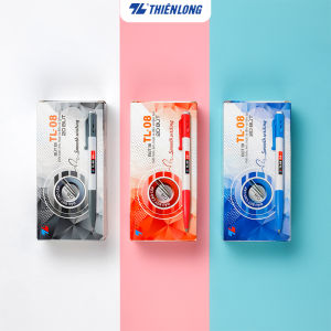 Combo 20 Bút bi Thiên Long TL-08 ngòi 0.8mm mực xanh/đỏ/đen thiết kế tối giản dễ sử dụng dạng bấm cò