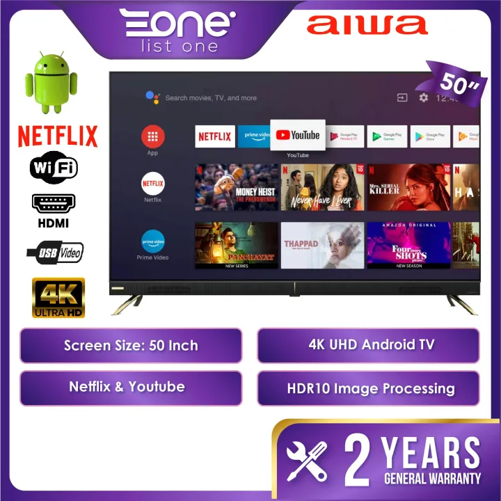 【24H Ship Out】Aiwa 50 Inch Android TV 4K UHD AW-50ULEDX10AF | Netflix Smart TV | Google Play Store | Built in MYTV | 58 Inch AW-58ULEDX10AF Aiwa TV Aiwa