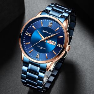 CRRJU Mens Watches Fashion WristWatch for Men Stainless Steel Band waterproof Date Blue Gift Quartz watches 2175