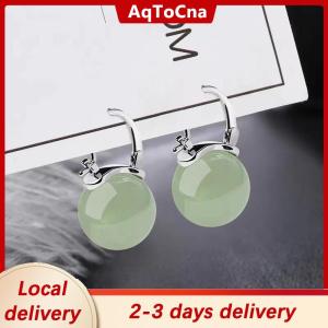 [COD] AqToCna Ship within 24 hours Ancient Style Jade Bead Earrings Gentle Fashion Temperament Ear Buckle For Women Girls Retro Earrings Jewelry Accessories Gifts