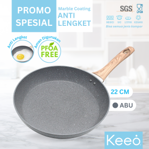 Keeo 22 cm Wajan Teflon Penggorengan Frypan Anti Lengket Marble Granit Abu Abu