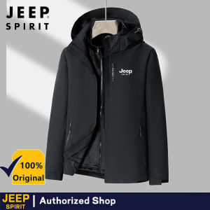JEEP SPIRIT Mens 3-in-1 Jacket Detachable with Velvet Inner Two Piece Outdoor Warm Mountaineering Robe