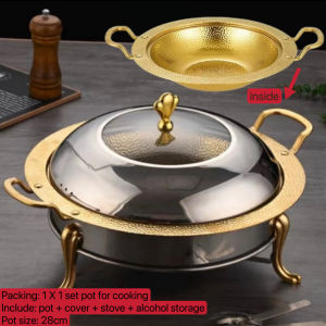 Korean gold ramen pot food storage stainless steel hot pot alcohol stove alcohol pot for cooking shabu shabu cooking pot soup warmer pot food storage container round chafing dish food warmer stainless chafing dish buffet set restaurant kitchen equipment
