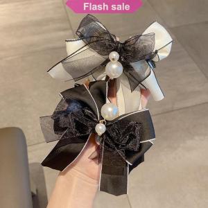 SHENHAO2🎀 Thanh lịch Bow tóc Claw Bowknot ngọc trai lấy clip kẹp tóc cho phụ nữ ponytail Clip Cô gái Hàn Quốc Phụ kiện tóc mũ nón