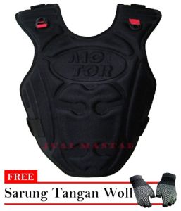 Rompi Motor Plus Atau Alas Dada Depan Model Motor Pelindung Dada Motor Anti Angin Bonus Sarung Tangan Woll - Hitam JM Variasi Aksesoris Sepeda Motor Murah