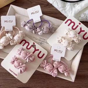 ชุดกิ๊บติดผมเด็กเกาหลี 2 ชิ้น สีลูกกวาด ผ้าลายตาราง กิ๊บกดผม + โบว์ดอกไม้ ยางรัดผม อุปกรณ์เสริมผมไม่ลื่น