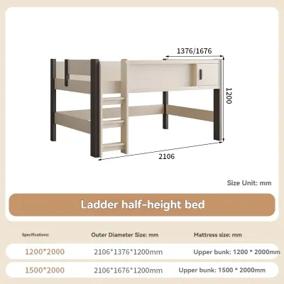 LXE 1 meter 2 bunk bed for children small unit bunk bed high and low bed 1.2m bed cream wind half height storage bed