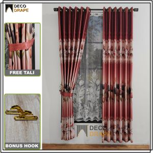 Gorden Jendela Rumah Mewah Kain Blackout Import Motif Bunga Tulip Model Smokering Terbaru