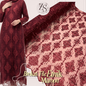 Bahan Kain Brokat Brukat Tile Kebaya Bridesmaids Bordir Etnik Mewah Diamond Series Warna Merah Maroon Marun