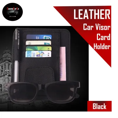SG Seller Fast Delivery - 3-in-1 Car Card Holder Organizer Sun Visor Storage Organiser Sunglass Holder Pen Cash Slot Case - BLACK PU Leather - Mount On Sun Shade Sun Shield - Interior Auto Automotive Accessories Automobile Accessory