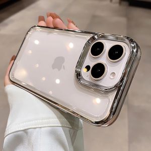 Luxury Plating Transparent Acrylic Case for iPhone 16 15 14 13 12 Pro Max 16 Plus Anti-knock Shockproof Hard PC Armor Cover