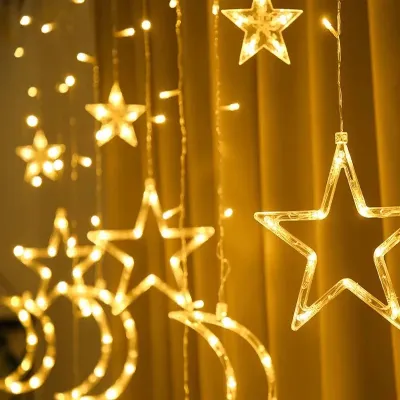 DLMA Twinkle Star Stars moons 12 Stars 138 LED Curtain String Lights Window Curtain Christmas Lights