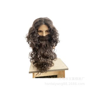 Santa Claus wig long curly hair European and American style Wizard Mage COS wig set Beard