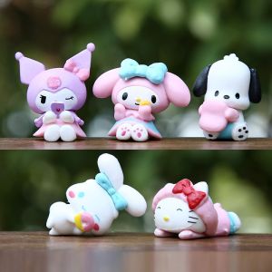 Bộ 5 Mô Hình Melody Kuromi Chó PachaCinna Hello Kitty Siêu Cute Mô Hình Mini 4cm Decor Trang Trí