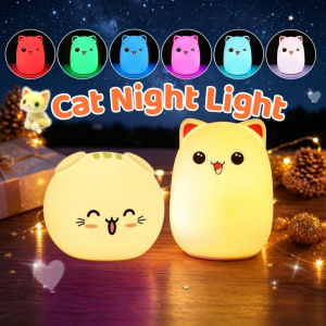 Cute Cat Night Light 7 Colors Silicone Sleeping Lamp Touch Sensor USB Rechargeable Desk Lamp