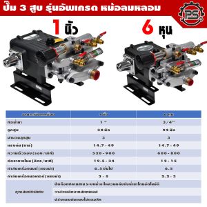 ปั๊ม 3 สูบ รุ่นหม้อลม / ออโต้ อัพเกรด ขนาด 1 นิ้ว / 6 หุน สายพาน/ชนปั๊ม