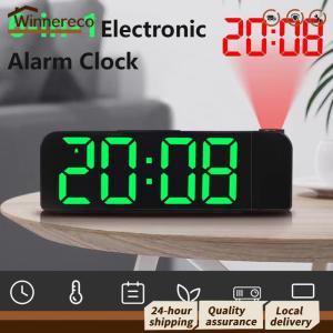 [Winnereco Flagship Mall] Projection Alarm Clock LED Digital Alarm Clock Multifunctional Desk Alarm Clock Adjustable Brightness for Heavy Sleepers